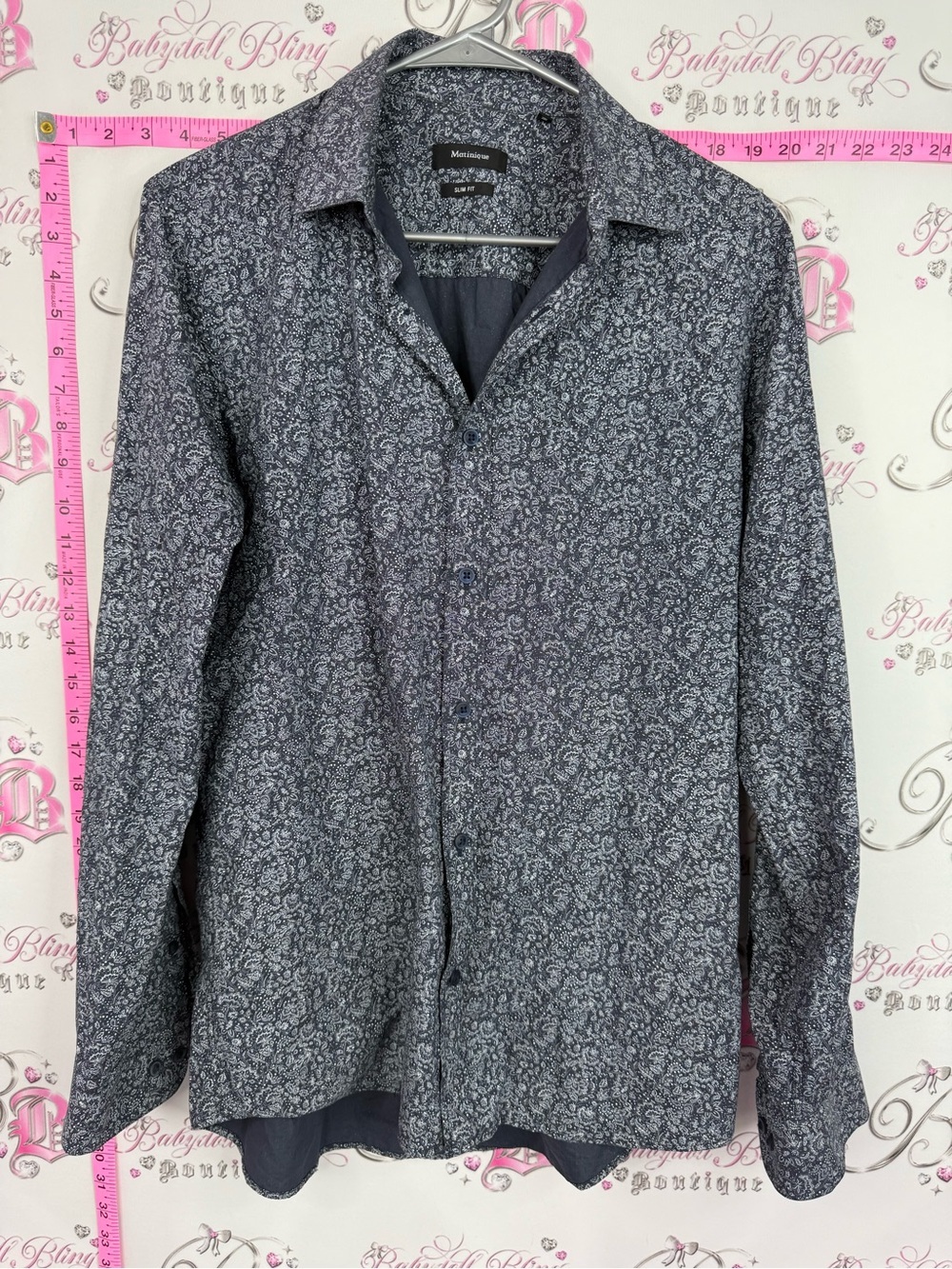 MATJNIQUE shirt button up slim fit Mens Micro-Paisley Dress Shirt - Gray